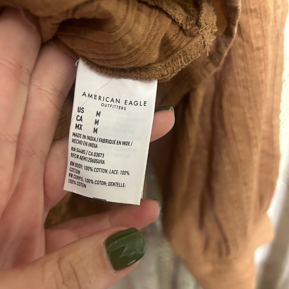 American Eagle Brown Lace Boho Babydoll Top Long Sleeve Size Medium - Picture 5 of 6